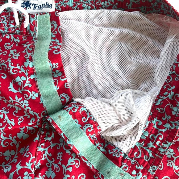 Trunks Surf n Swim Red Turquoise Lace Up Pockets Summer Pants Shorts Size L - Picture 5 of 11